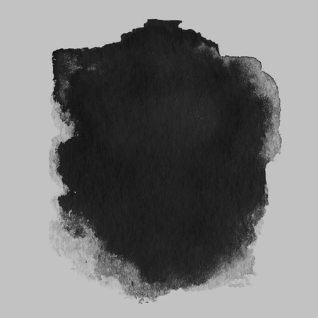 Abstract watercolor art hand paint dark black grey color on white backgroundの写真素材