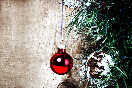 Christmas Decorations on grunge wooden background with copy space.の写真素材