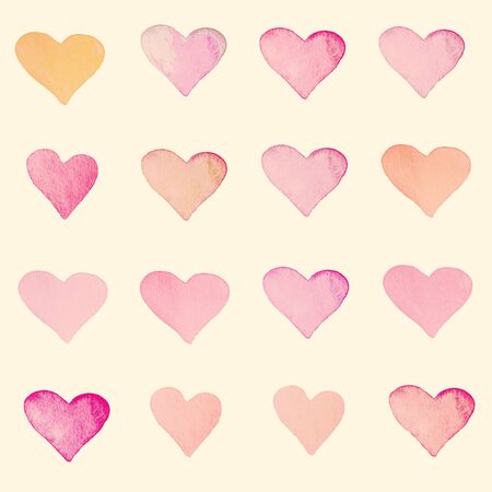 Beautiful Love Card with Light Red   and pink hearts isolated on white background. Heart Icon Illustration with Color Variations - Hand drawn aquarelle heart symbol for wedding, marriage, Valentine's Dayの写真素材