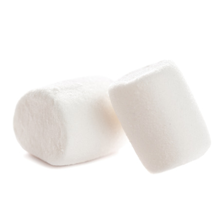 Two  Fluffy white marshmallow macro isolated over white background. Several white marshmallowの写真素材