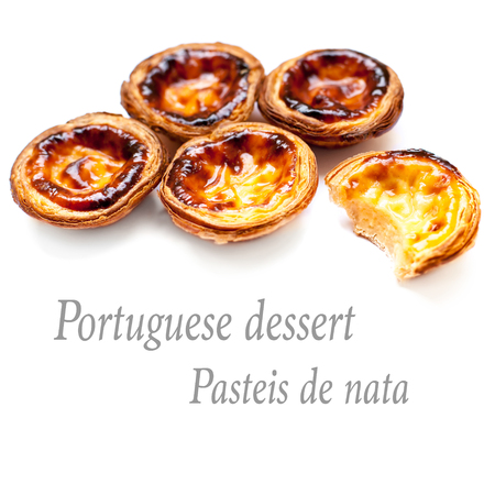 Pastel de Belem - Portuguese egg tarts pastry isolated on white background.