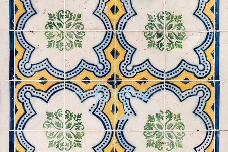 Traditional ornate portuguese decorative tiles azulejos / Abstract colorful wall background -  Lisbon, Portugal  January 18, 2016の写真素材