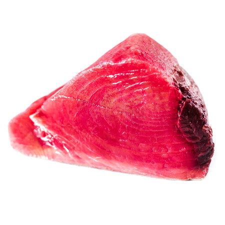 Tuna fillet isolated white  background, close up. Seafood conceptの写真素材