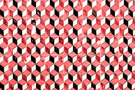Red Vintage Traditional ornate portuguese decorative tiles azulejos with pattern, Abstract tiles background -  Lisbon, Portugal December 26, 2016のeditorial素材