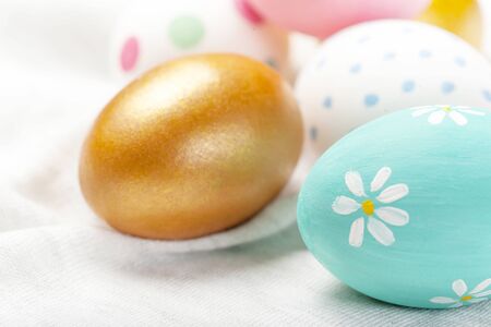 Easter eggs on white background  with copyspace. Happy Easter!