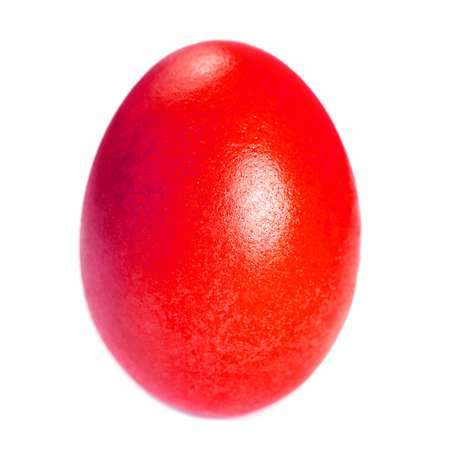 Happy Easter greeting card - Colorful Egg isolated on white background close up. Happy Easter Handmade painted color Egg macroの写真素材