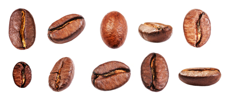 Coffee beans set  Isolated on white background, closeup, macroの写真素材
