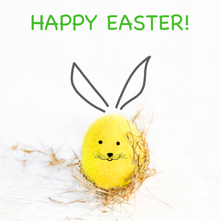 Easter Eggs with handmade painted bunny face. Happy Easter! Festive decoration with copy space.
の写真素材