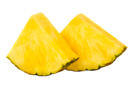 Two Pineapple slices. Ananas fruit  isolated on white background. Fresh pineapple macro.の写真素材