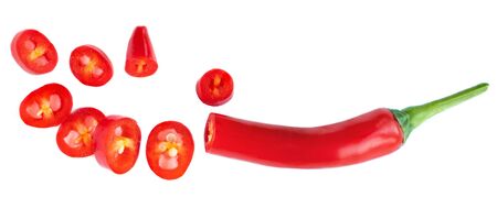 Fresh Red chili pepper with sliced  isolated on a white background. Food ingredient