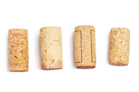 Wine corks Isolated on white background. Close up.  Corks in a rowの写真素材