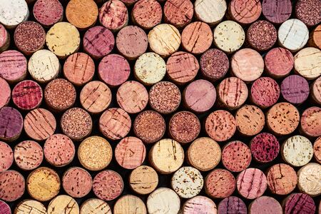 Wine corks Pattern. Various wooden wine corks  as a Background. Food and drink conceptの写真素材