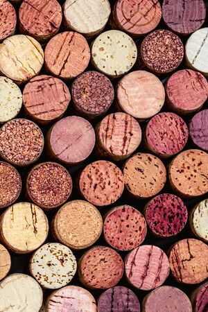 Wine corks Pattern. Various wooden wine corks  as a Background. Food and drink conceptの写真素材