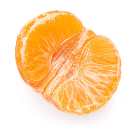 Half Mandarines oranges fruits or tangerines isolated on white backgroundの写真素材