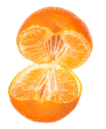 Mandarines oranges fruits or tangerines isolated on white backgroundの写真素材