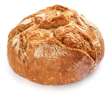 Freshly baked round Bread isolated on white background. Bakery, traditional food concept.の写真素材