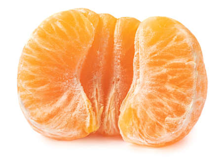 Mandarine orange fruits or tangerines isolated on white background. Fresh mandarine close upの写真素材