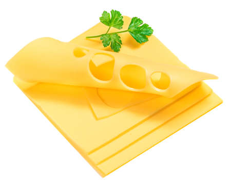 Cheese isolated. Edam cheese slices on white background, top viewの写真素材