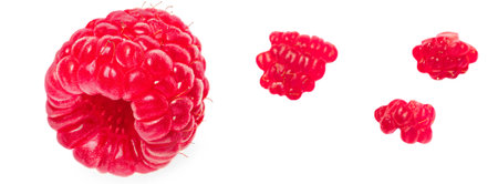 Raspberry isolated. Raspberry on white background. Top view. Collection. Summer berries macro