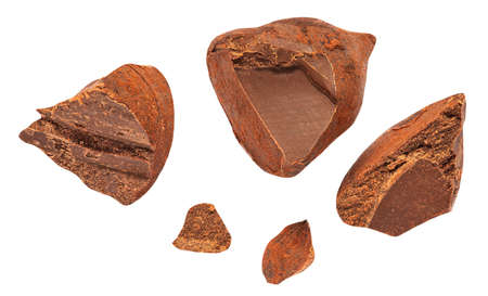 Chocolate truffles candy pieces isolated on white background.の写真素材