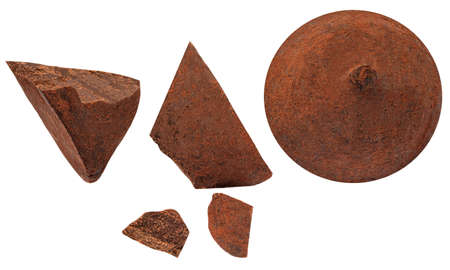 Collection of Chocolate truffles piece with cocoa isolated on white background. Truffle candy closeupの写真素材