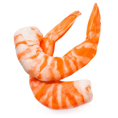 King prawn or shrimp isolated on white background. Peeled shrimp closeup. Sea food conceptの写真素材