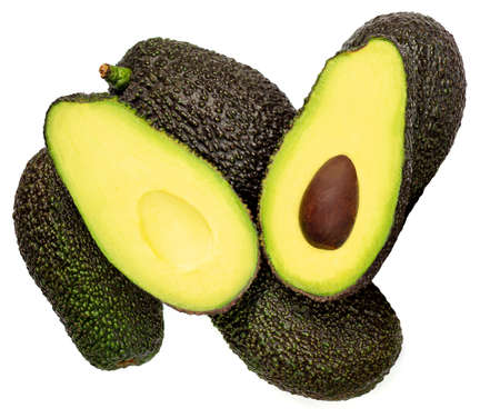 Fresh avocado isolated on white background. Black Haas avocado closeup.の写真素材