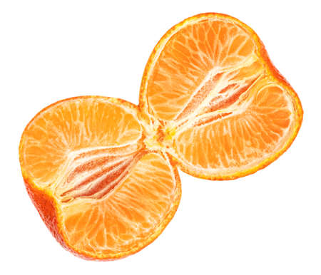 Peeled Mandarines oranges fruits or tangerines isolated on white backgroundの写真素材