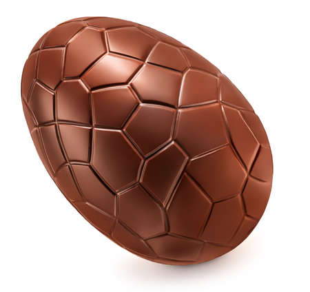 Chocolate Easter egg isolated on white background, close up. Sweet egg for holidaysの写真素材