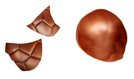 Crushed Chocolate pieces isolated on white background. milk chocolate closeupの写真素材