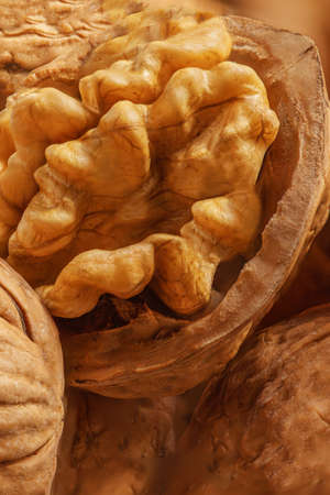 Walnuts kernels as a background, Whole walnut close up, organic food conceptの写真素材