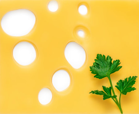 Cheese texture on white background. Slices of cheese for burger pattern, top viewの写真素材