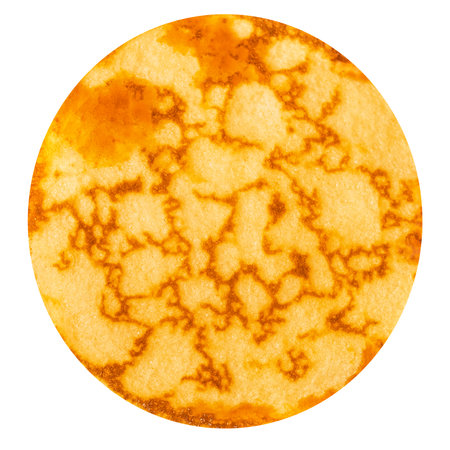 Pancake with Butter and caramel Syrup isolated on white backgroundの写真素材