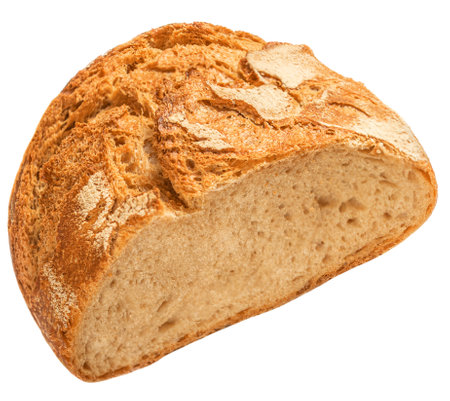 Bread loaf viewed from above isolated on white background. top viewの写真素材