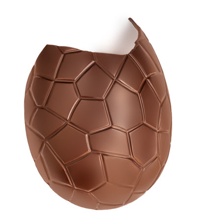 Crushed Chocolate Easter egg isolated on white background, close up. Milk chocoate top viewの写真素材