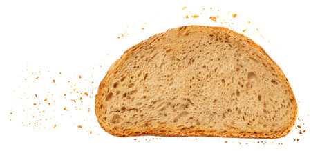 Toast Bread with bread crumbs isolated on white background. top view. flat lay.の写真素材