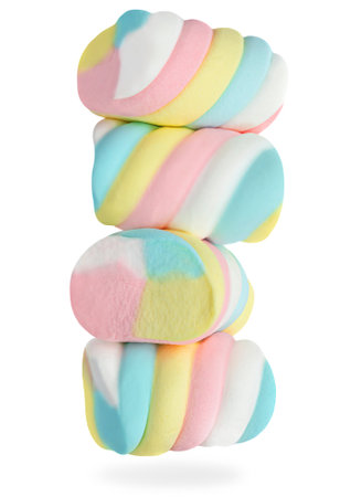 Colorful Marshmallows isolated on white background. Heap of marshmellowsの写真素材