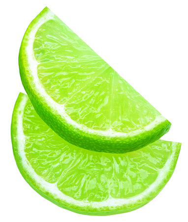 Lime slice isolated on white background. Lime citrus fruit closeupの写真素材
