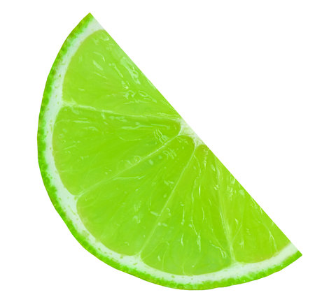 Lime slice isolated on white background. Lime citrus fruit closeupの写真素材