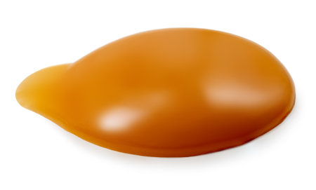 Caramel candy with flowing melted caramel i syrup isolated on white background.の写真素材