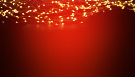 Red Christmas Background with Golden Glitter lightsの写真素材