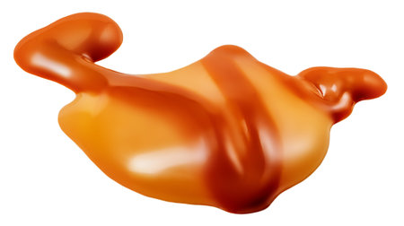 Caramel candies with melted caramel toffee isolated on white background. Top view. Flat lay.の写真素材