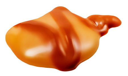 Caramel candies with melted caramel toffee isolated on white background. Top view. Flat lay.の写真素材