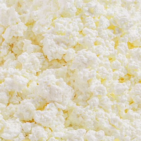 Cottage cheese pattern. Fresh grainy cottage cheese (curds or whey) is a curdled milk, diary product. Close upの写真素材