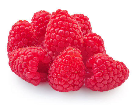 Raspberry isolated. Fresh raspberries on white background. Heap of fresh berries close upの写真素材