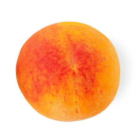 Peach fruit isolated on white background. Peach or Nectarine top view. Flat layの写真素材