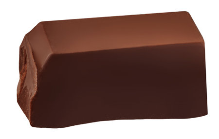 One Milk chocolate bar piece isolated on white. Delicious chocolate piece Top view. Flat layの写真素材