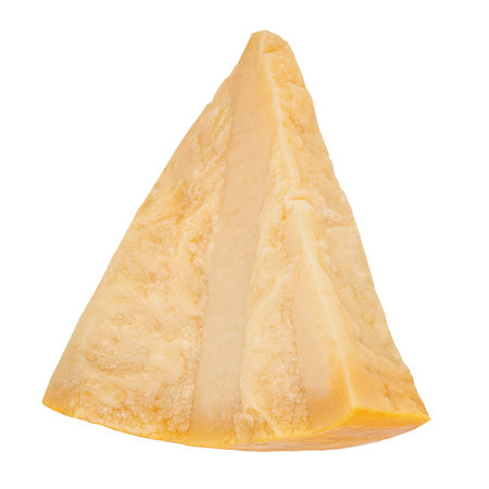 Parmesan cheese piece isolated. Broken Parmesan cheese piece on white.の写真素材