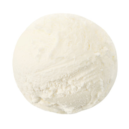 Vanilla ice cream scoop isolated on white. White Cream ice-cream ball top view, flat lay. Package design elementの写真素材