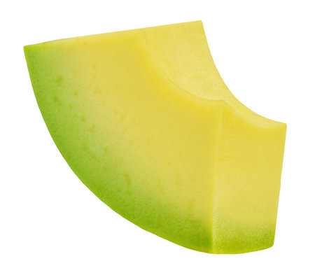 Avocado slice isolated on white. Organic Avocado piece falling. Food Package design elementの写真素材